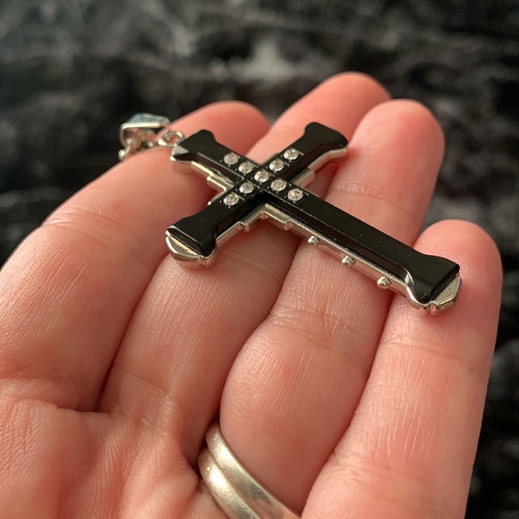 Black Layered CZ Cross Necklace - Picture 6 of 9